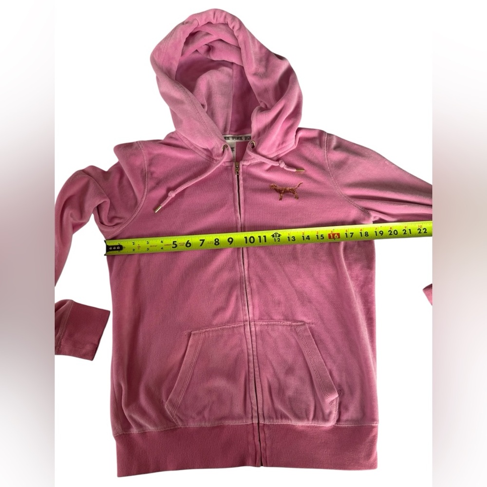 Y2K Victoria's Secret Love Pink Velour Hoodie bubblegum Pink Gold Sequin Medium - Picture 12 of 12